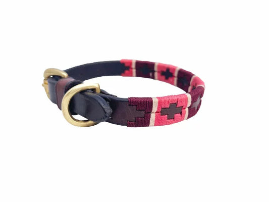 BR Polo Dog Collar (Pink-Br-Champagne Stripe)