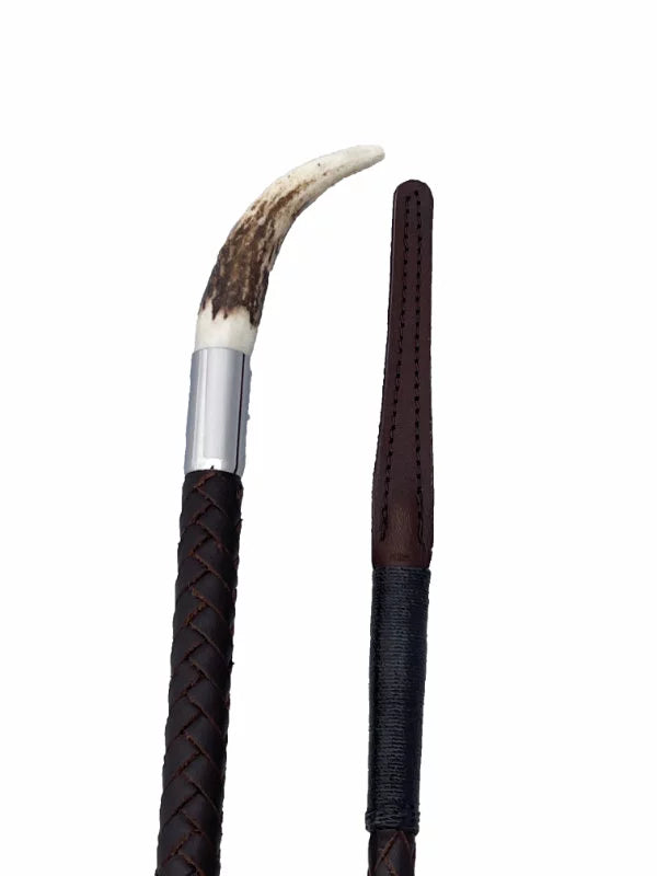 Plaited Leather Show Cane Brown w/Stag Horn Tip 24"