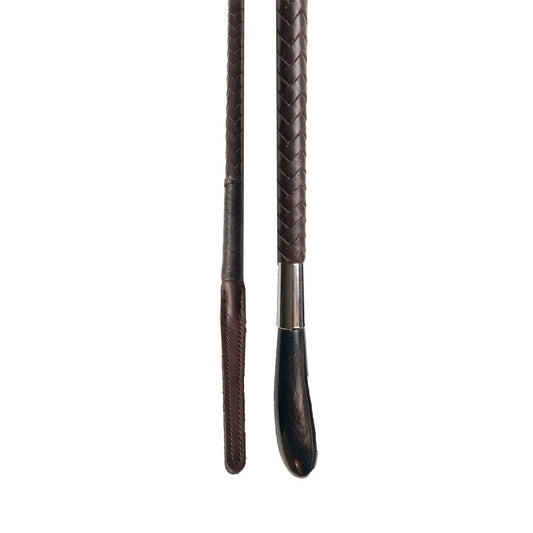 Plaited Leather Show Cane Brown w/Buffalo Handle 24"